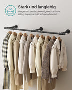 Bekleidungsstange - Wandgarderobe - Industrial - 68 kg Ladungskapazität - Schwarz