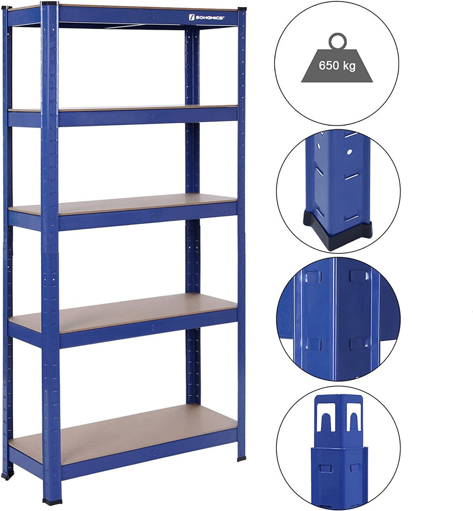 Speicherregale - 2 - Kellerschrank - 5 einstellbare Regale - Metallplanken - Blau