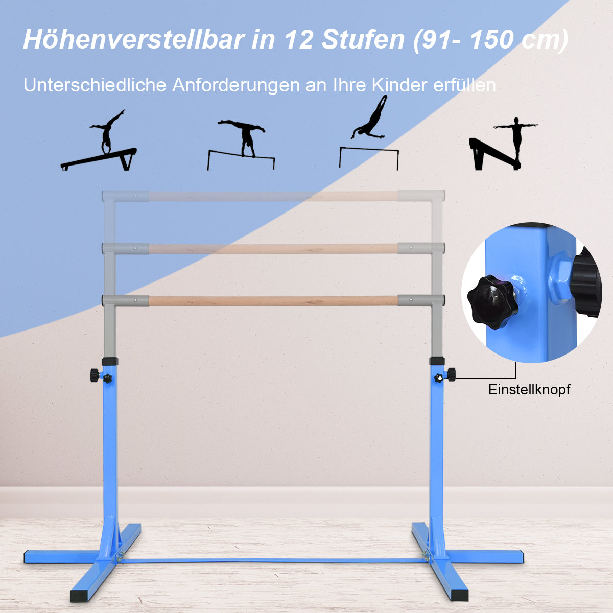 Gymnastik – Horisontell Stång Höjdjusterbar Kraftig Rosa/ – Blå