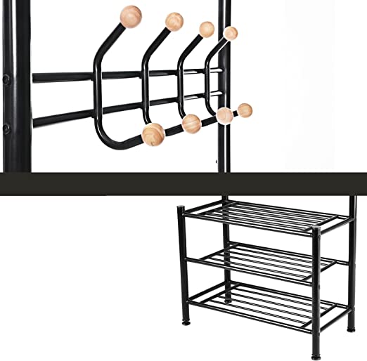 Kleidungsregal - mit 3 Schuhregalen - mit 18 Haken - Metall - 68,8 x 35,2 x 187 cm