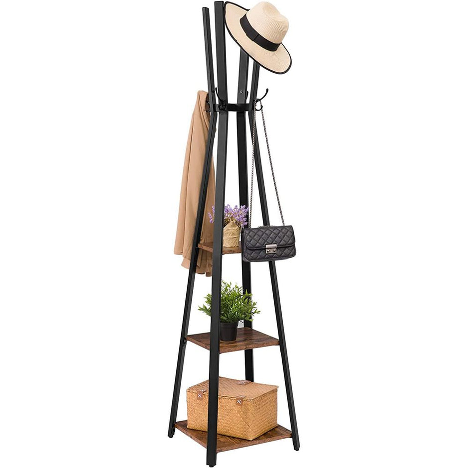 Coat Rack - mit 3 Regalen - Gaderobe Standard - Industrielles Design - Brown Black