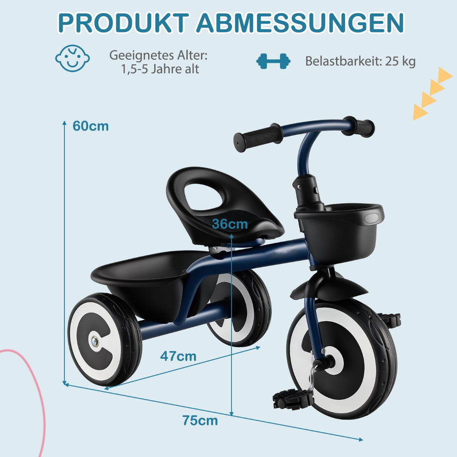 Löparcykel – barn löparcyklar med justerbart säte och korgar fram bak – 2 – Blå