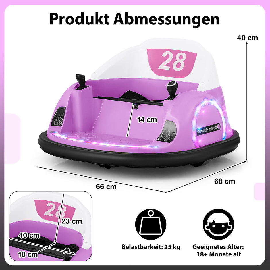 Sittande – bumperbil för småbarn 12V elektrisk 360° snurrande leksaksbil med fjärrkontroll – Rosa
