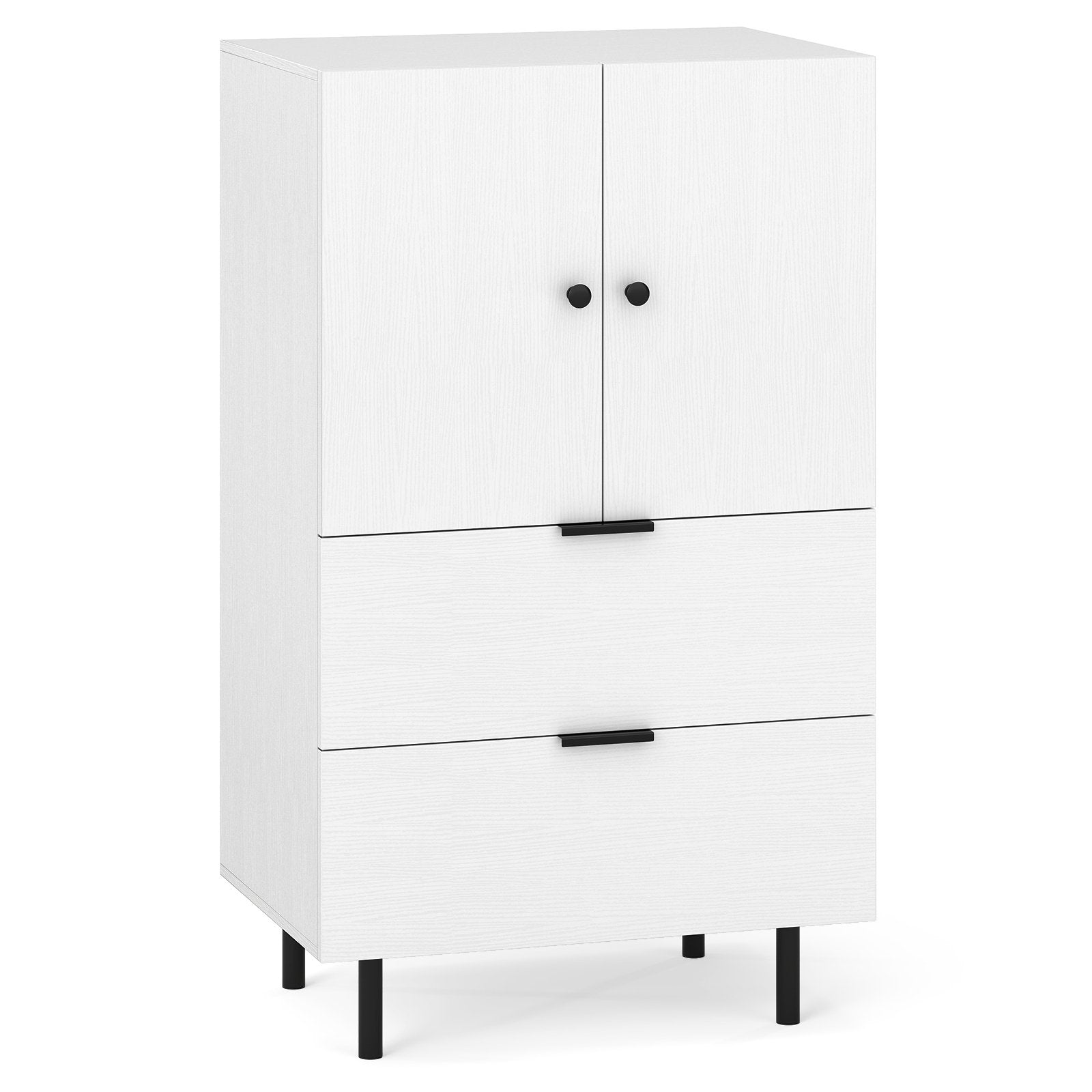 Skåp – i trä med metallben lådor och dörrar – 60 x 41,5 x 102 cm – Vit