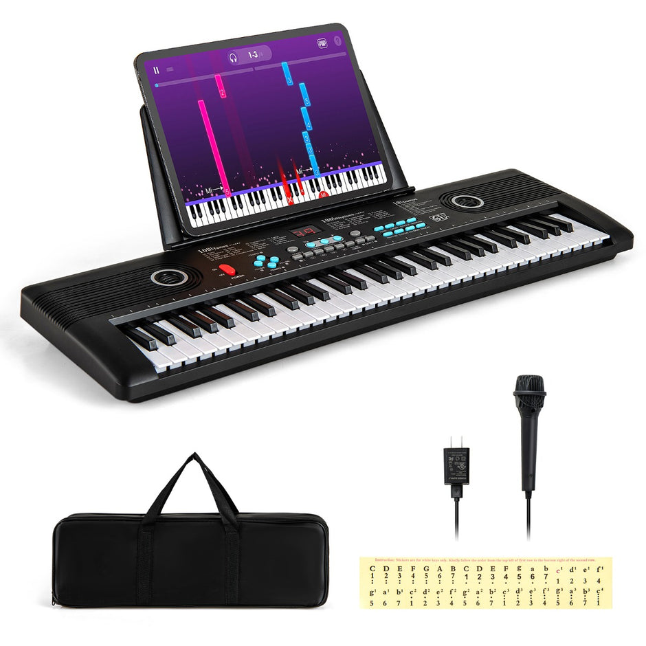 tangents – piano keyboard med stativ och mikrofon bärväska digital E – 61 – Svart