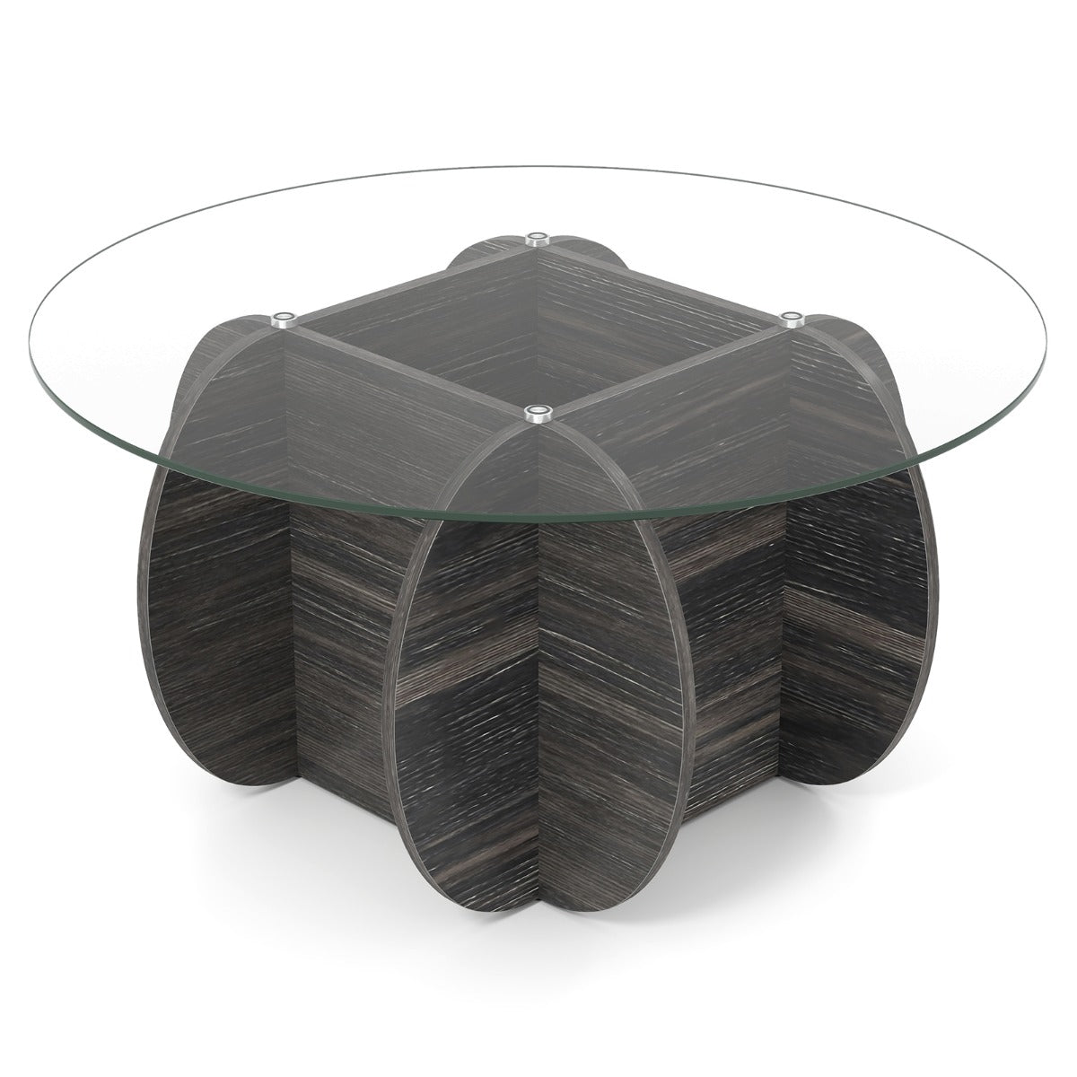 Rund – soffbord med härdat glasbordsskiva och massivt träunderrede Modernt – Ø 89 cm – Svart