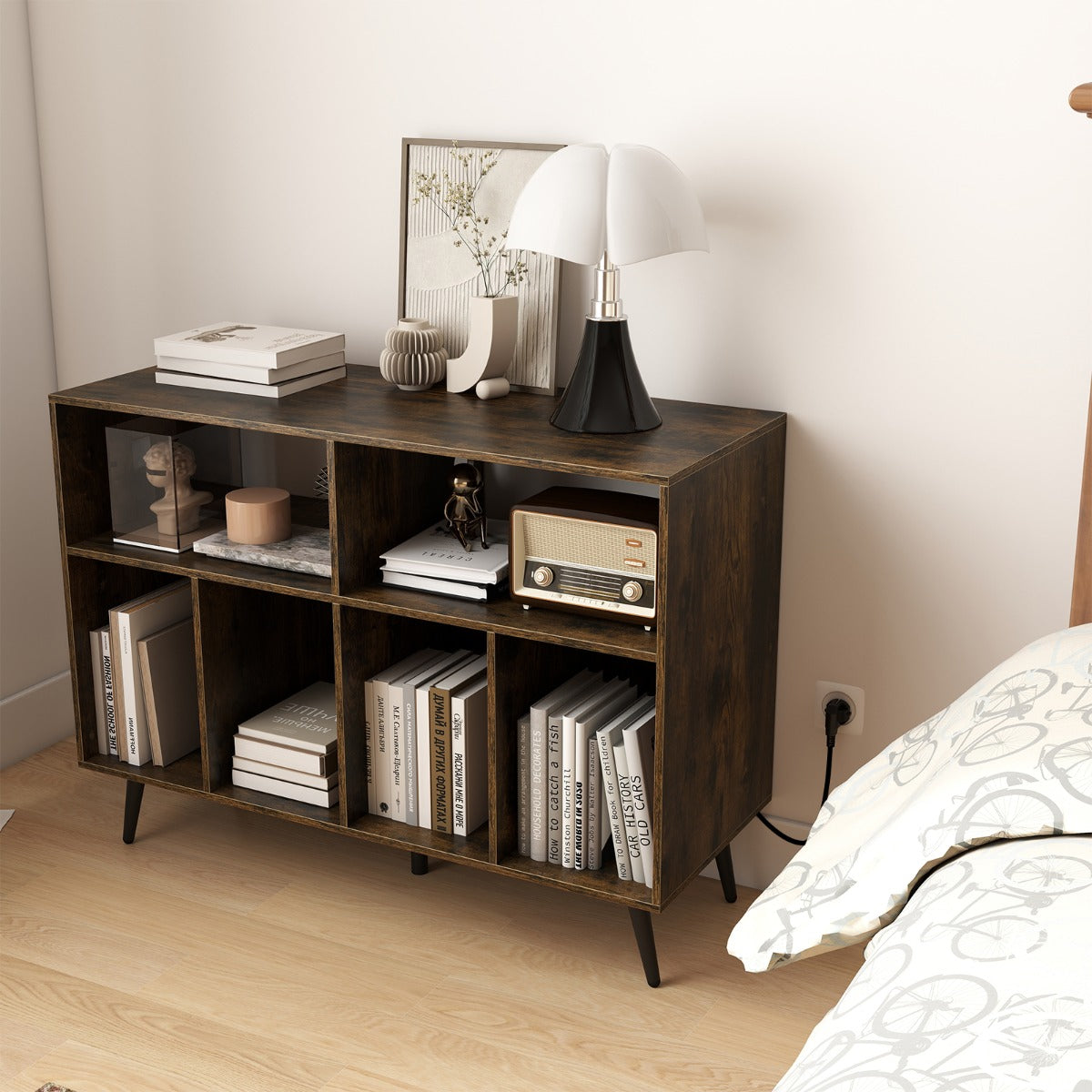 stegs – skivspelareställ med laddstation och vinylförvaringshyllor – 3 – Brun