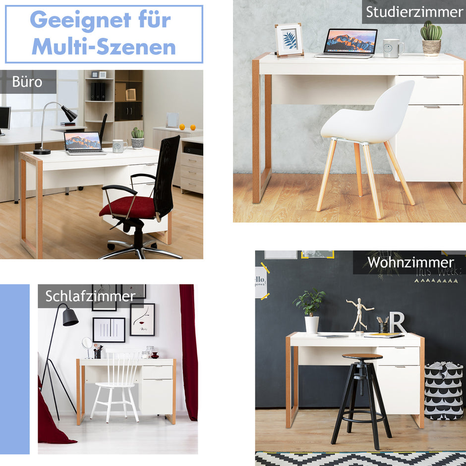 Modernt – datorskrivbord med förvaringsskåp – 112,5 x 50 x 75 cm – Vit