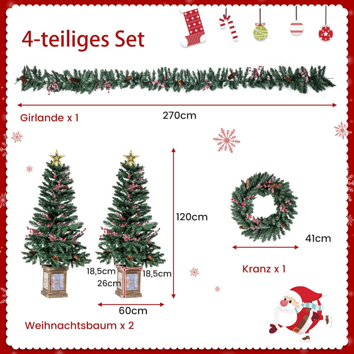 pack – mini konstgjord julgran i kruka med julgirland och julkrans – 2 120 cm – Grön
