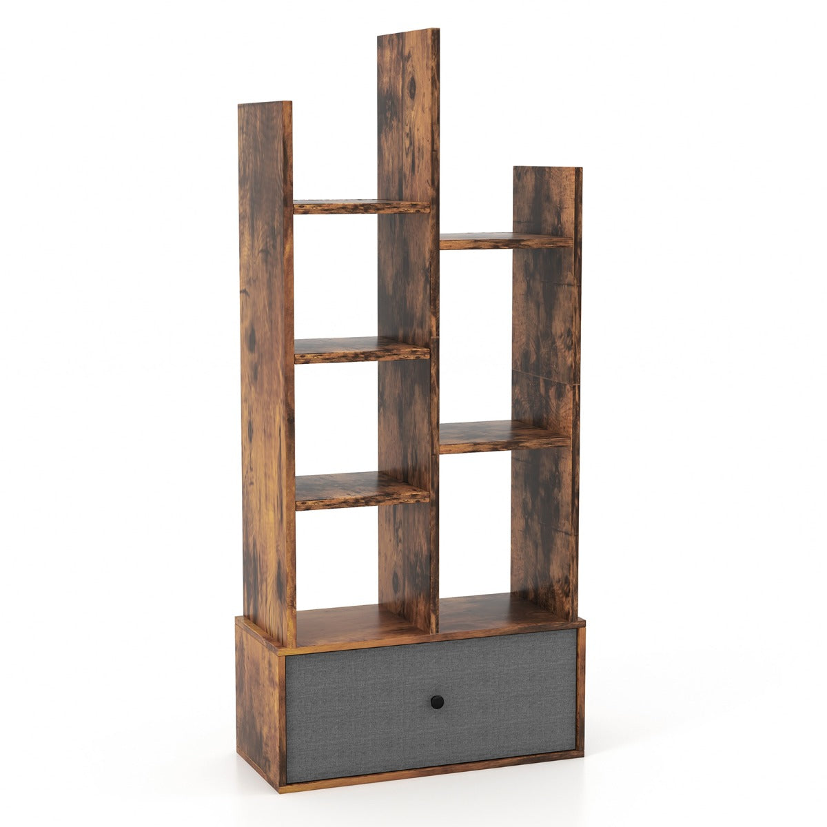 vånings – öppen bokhylla med låda – 7 53 x 24 x 118 cm – Brun