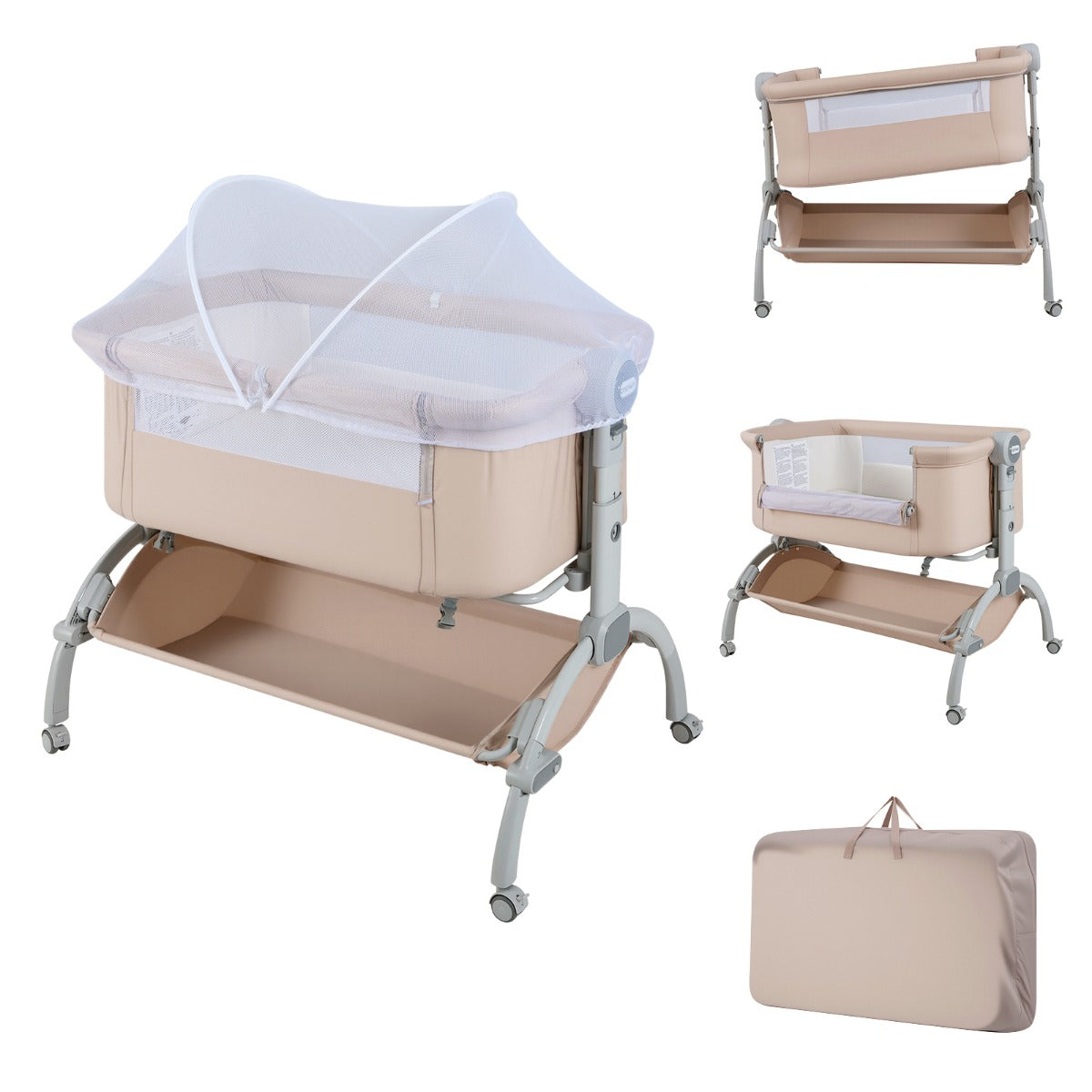 Baby – Beistellbed med faldig höjdjustering och låsbara hjul – 7 – Beige