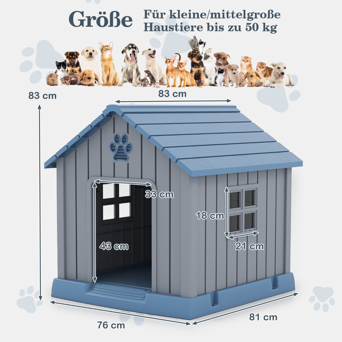 Plast – Hundehus För Små Och Medelstora Hunder Vattenfast Isolerad Inomhus Utomhus – Blå