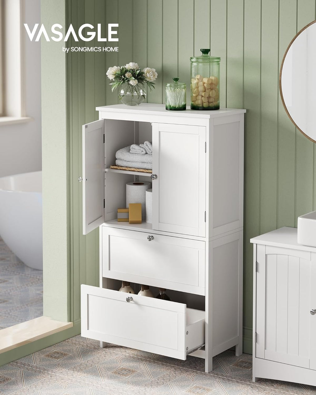 Badezimmerschrank - Wohnzimmerschrank - Türen - 2 Schubladen - Van Hout - Weiß