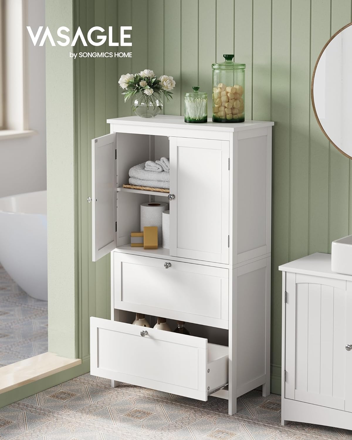 Badezimmerschrank - Wohnzimmerschrank - Türen - 2 Schubladen - Van Hout - Weiß