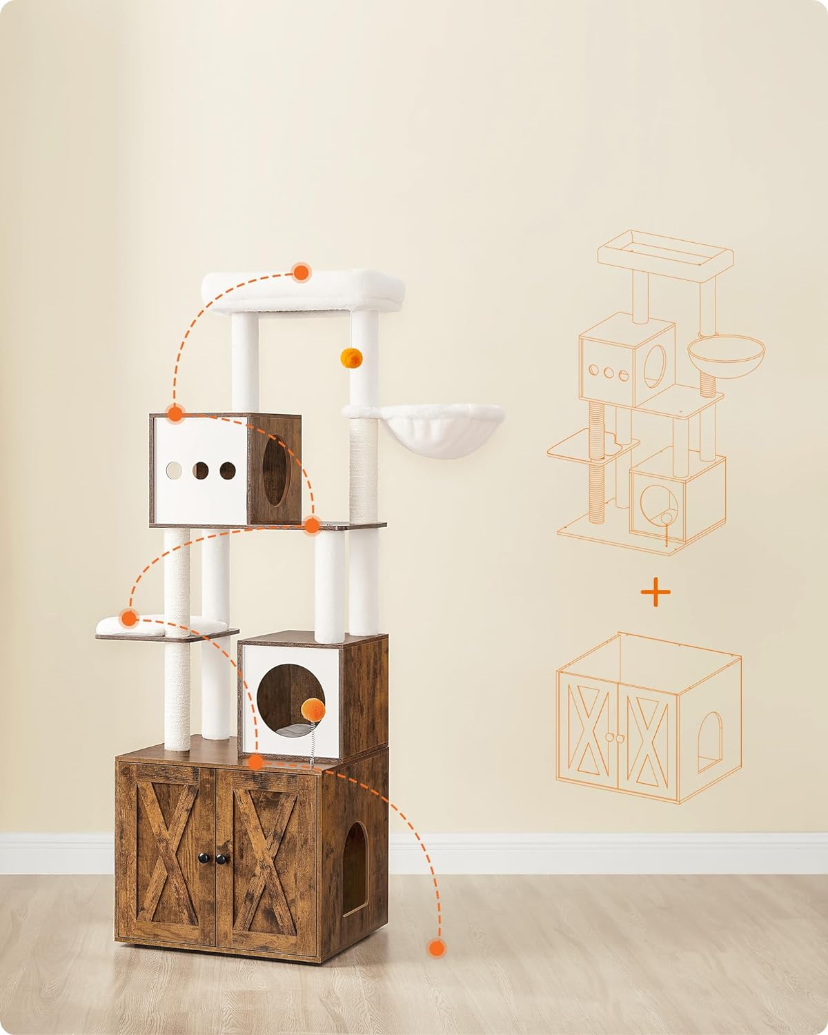 Kratzerpfosten - mit Katzenbäckerei - Multiple Plateaus - Holz - braun