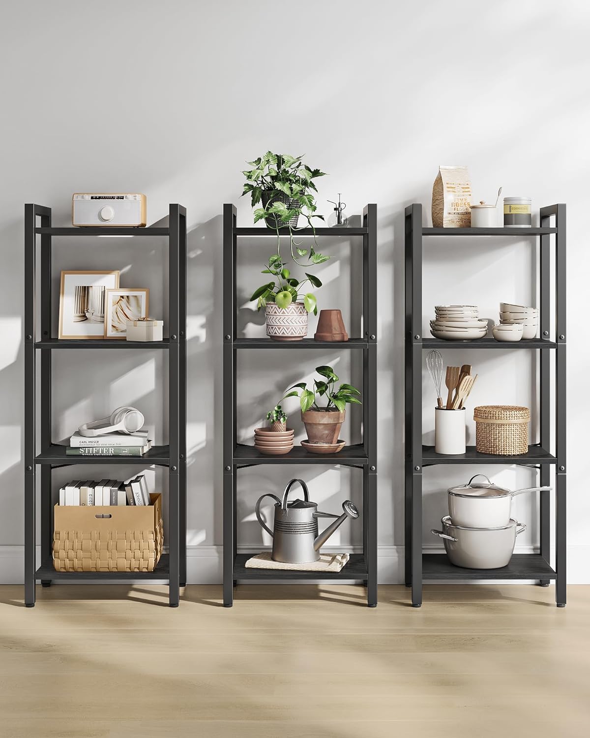 Bücherregal - Wohnzimmerschrank - mit 4 Levels - offene Regale - Schwarz
