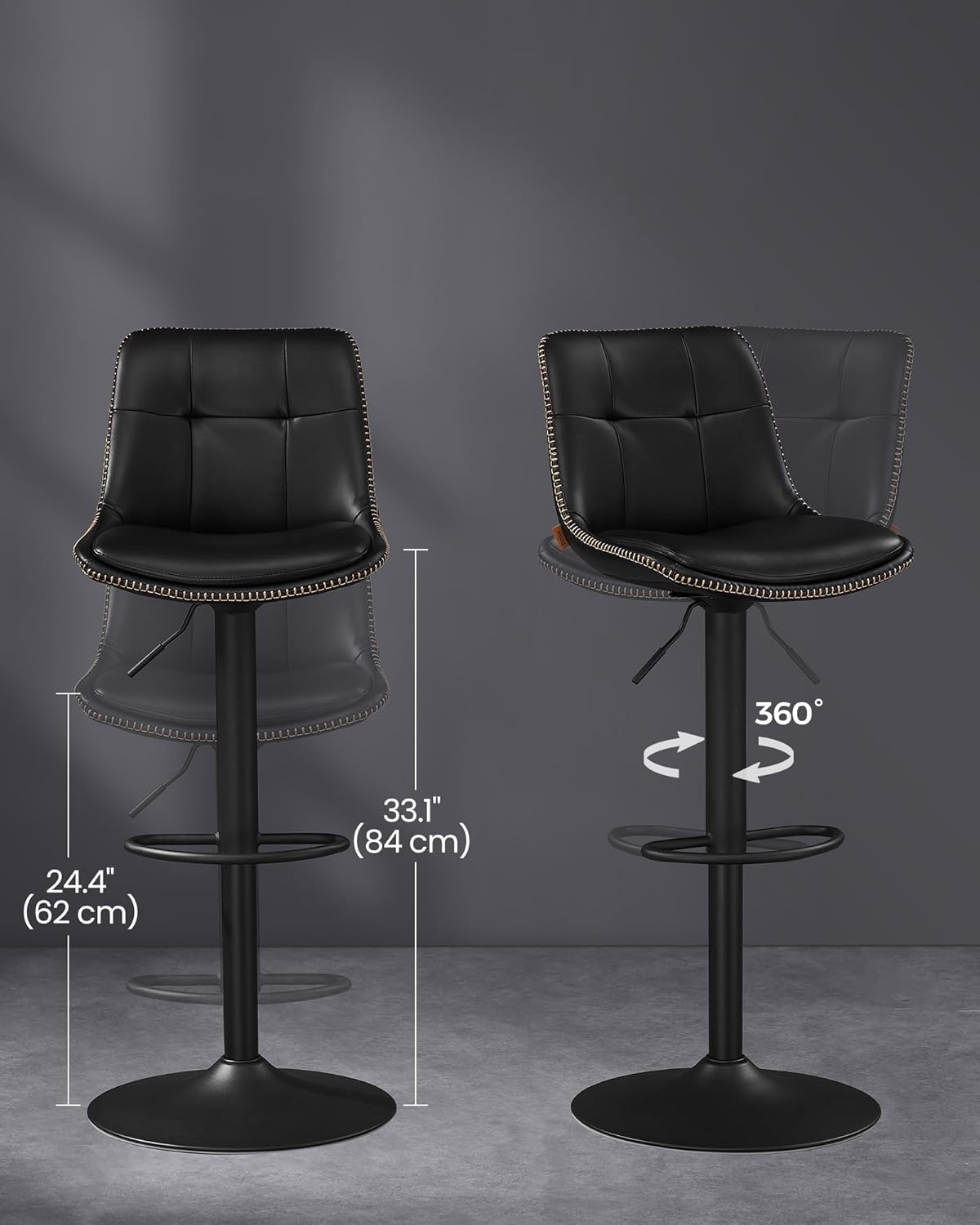 Barhocker - 2 - mit Rückenlehne - Tinte schwarz