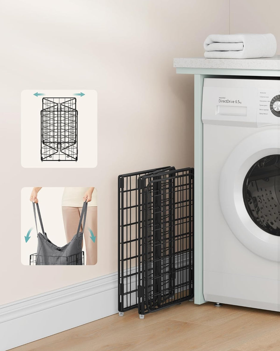 Wäschereikorb - mit abnehmbarem Wäscheltasche - Metallrahmen - grau