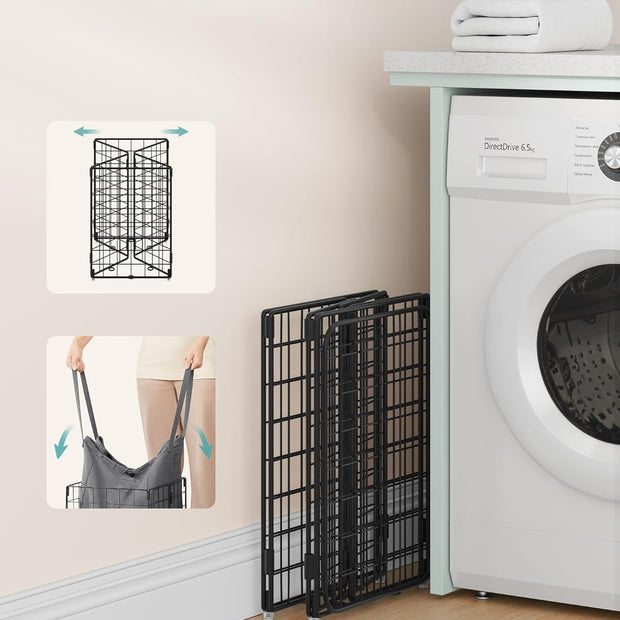Wäschereikorb - mit abnehmbarem Wäscheltasche - Metallrahmen - grau