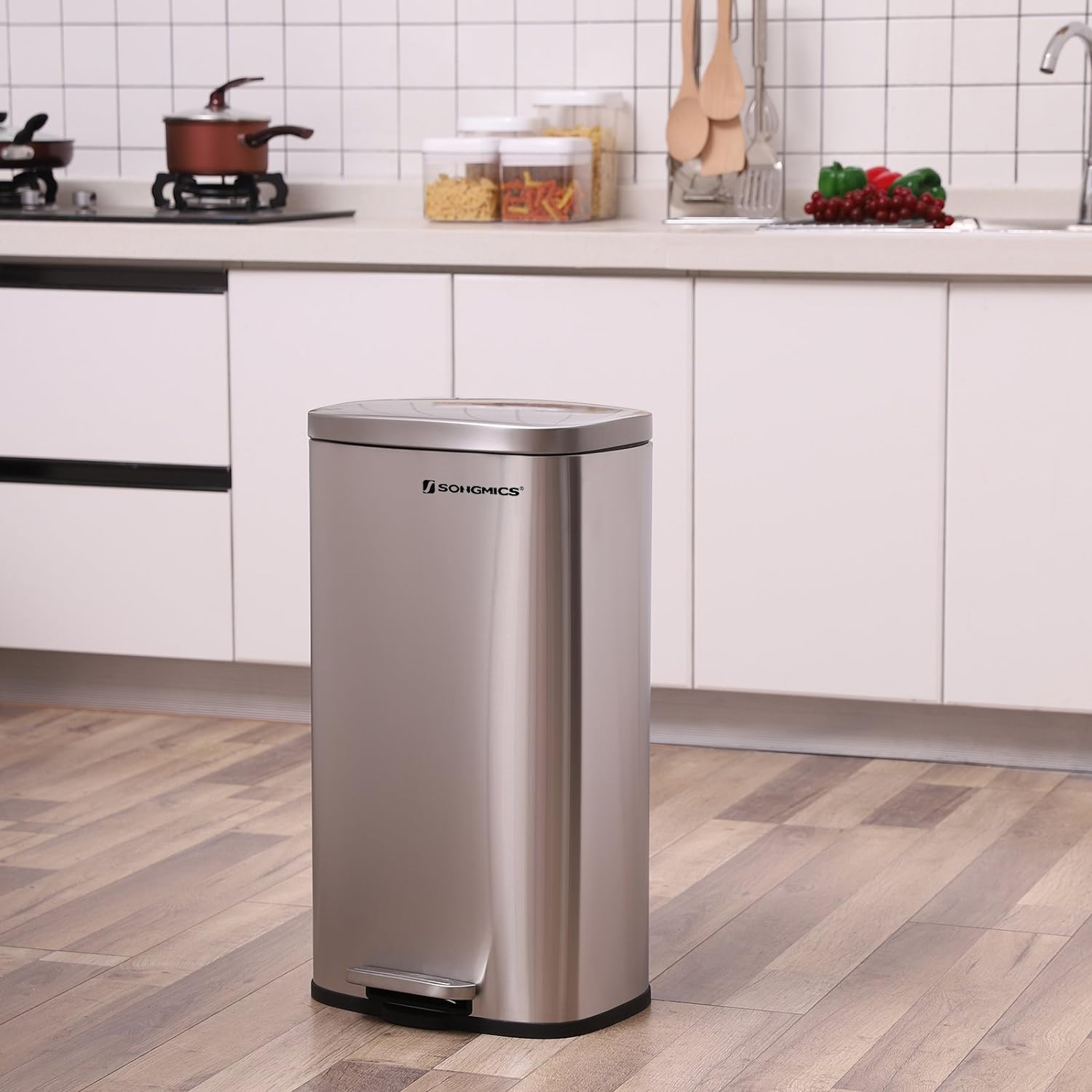 Abfallbehälter - Müll - 30 l - Metall - Abnehmbarer Behälter - Silber