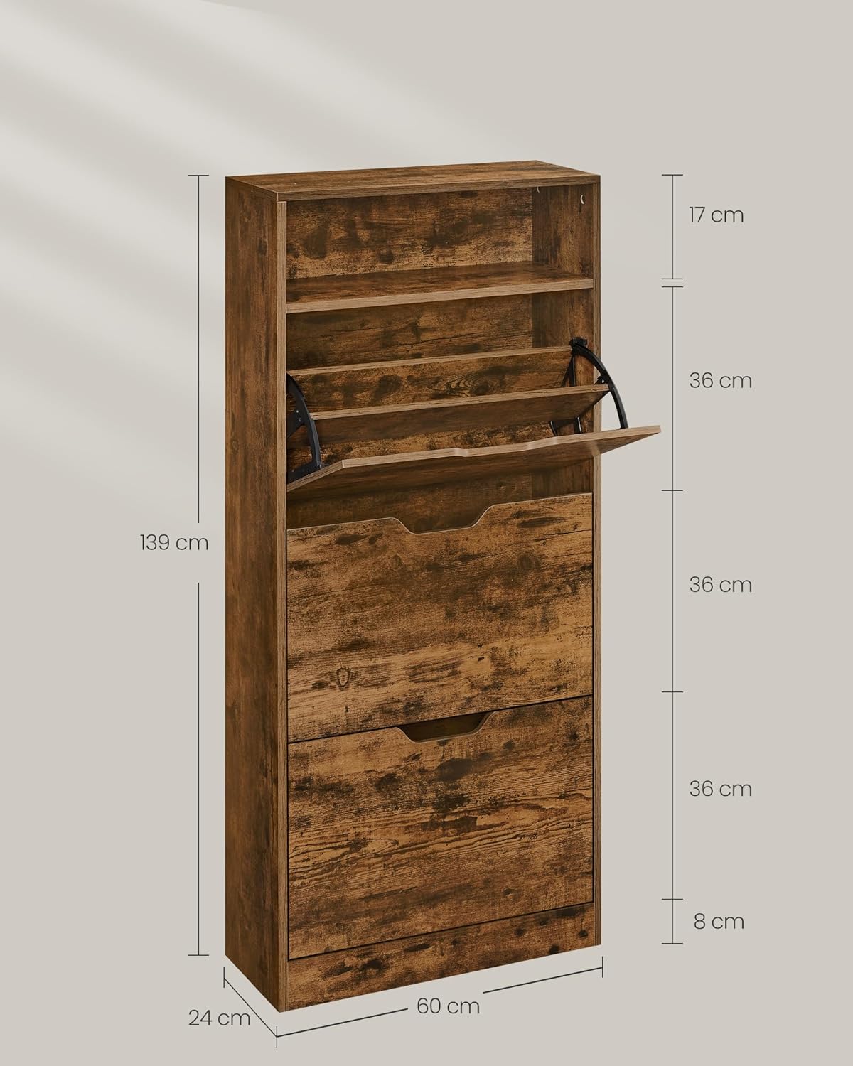 Schuhschrank - Aufbewahrungsschrank für Schuhe - 3 Fächer - aus Holz gemacht - braun