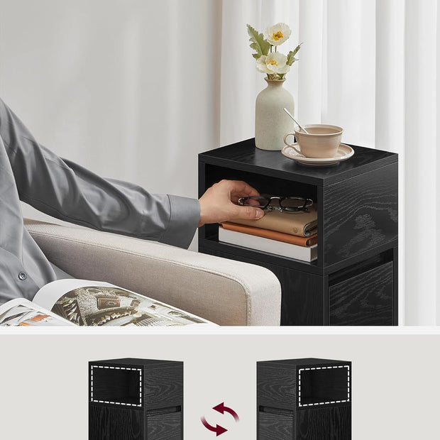 Schmaler Nachttisch mit 2 Schubladen in Ebenholzschwarz