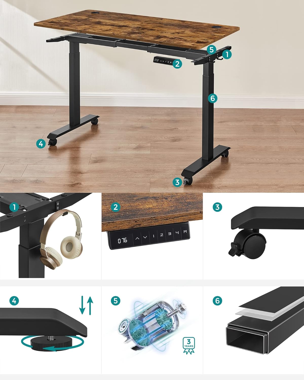 Elektrischer Sitz -STA -Schreibtisch - Höhe einstellbar - 60 x 120 cm