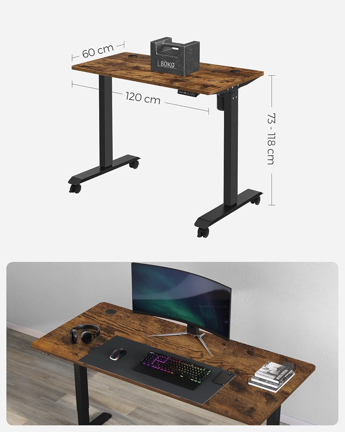 Elektrischer Schreibtisch – höhenverstellbar – 60 x 120 cm