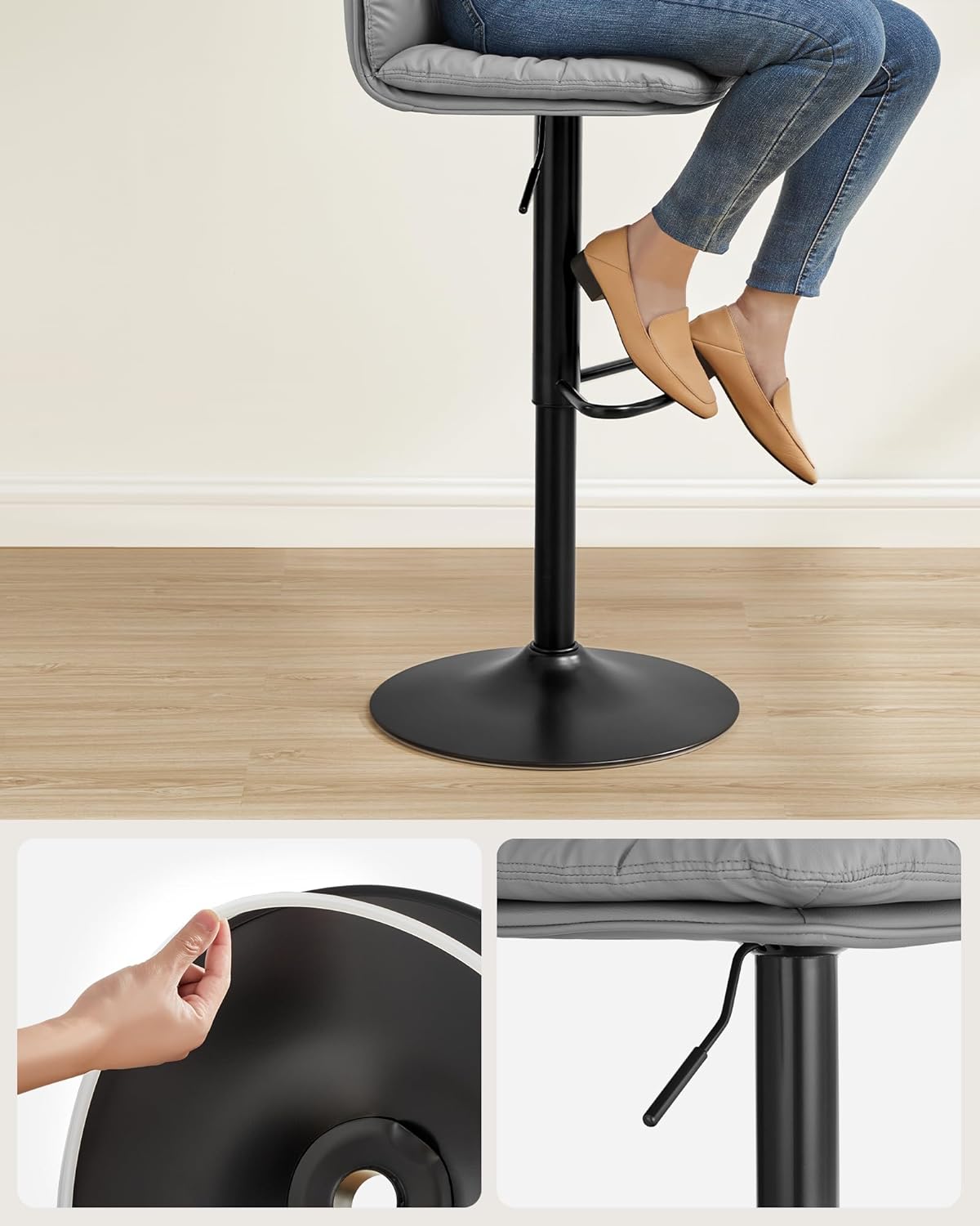 Barhocker - 2 - Stiftsitz - rotbar - grau