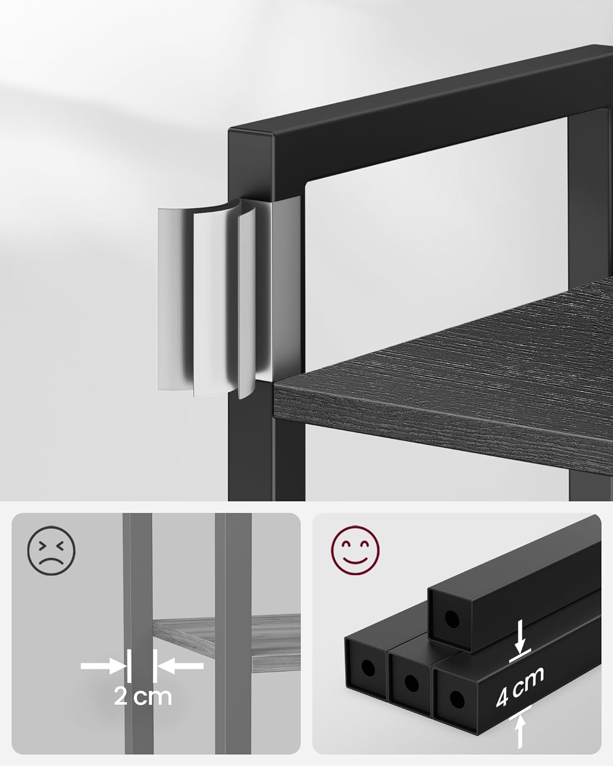 Bücherregal - Wohnzimmerschrank - mit 4 Levels - offene Regale - Schwarz