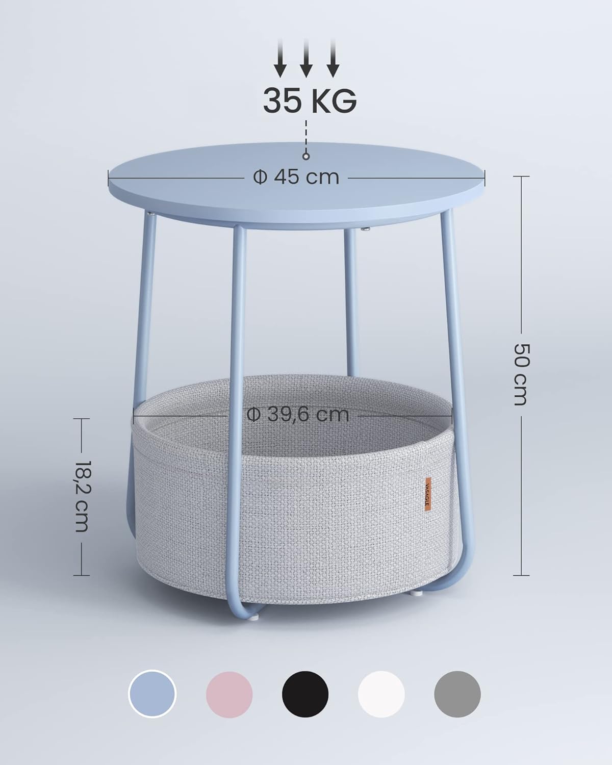 Runder Beistelltisch - mit Stoffkorb - Metallrahmen - Blau