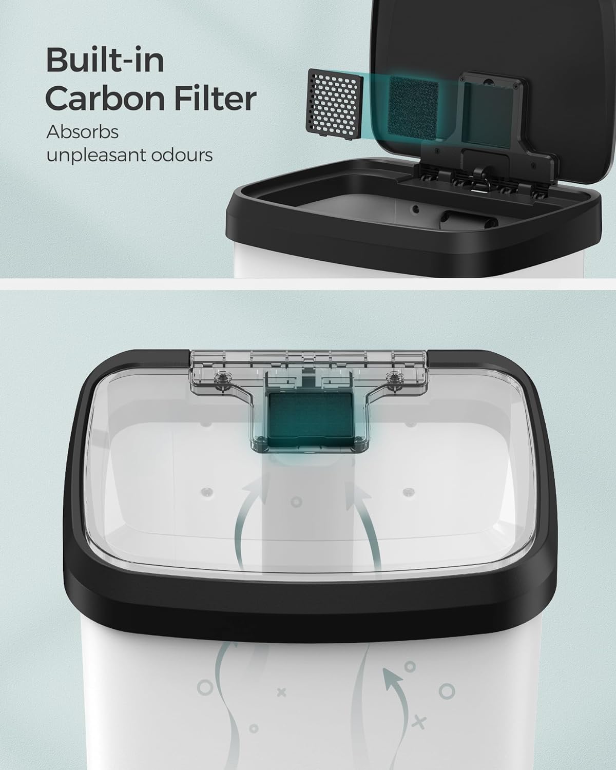 Müllbehälter - Abfallbehälter - 68Liter - Metall - mit Deckel - Weiß