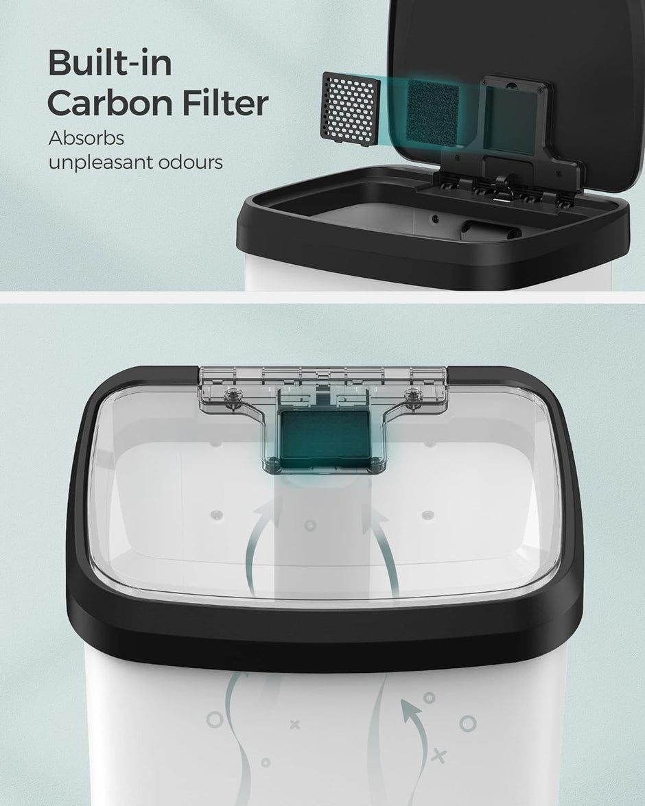 Müllbehälter - Abfallbehälter - 68Liter - Metall - mit Deckel - Weiß