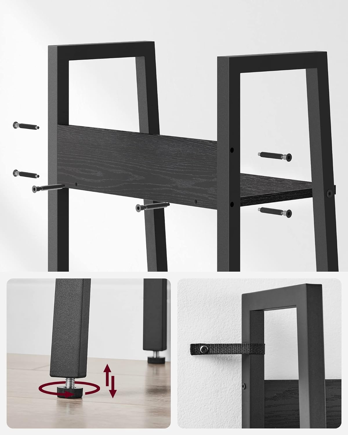 Bücherregal - Leiterregal - mit 5 Levels - Metallrahmen - Schwarz