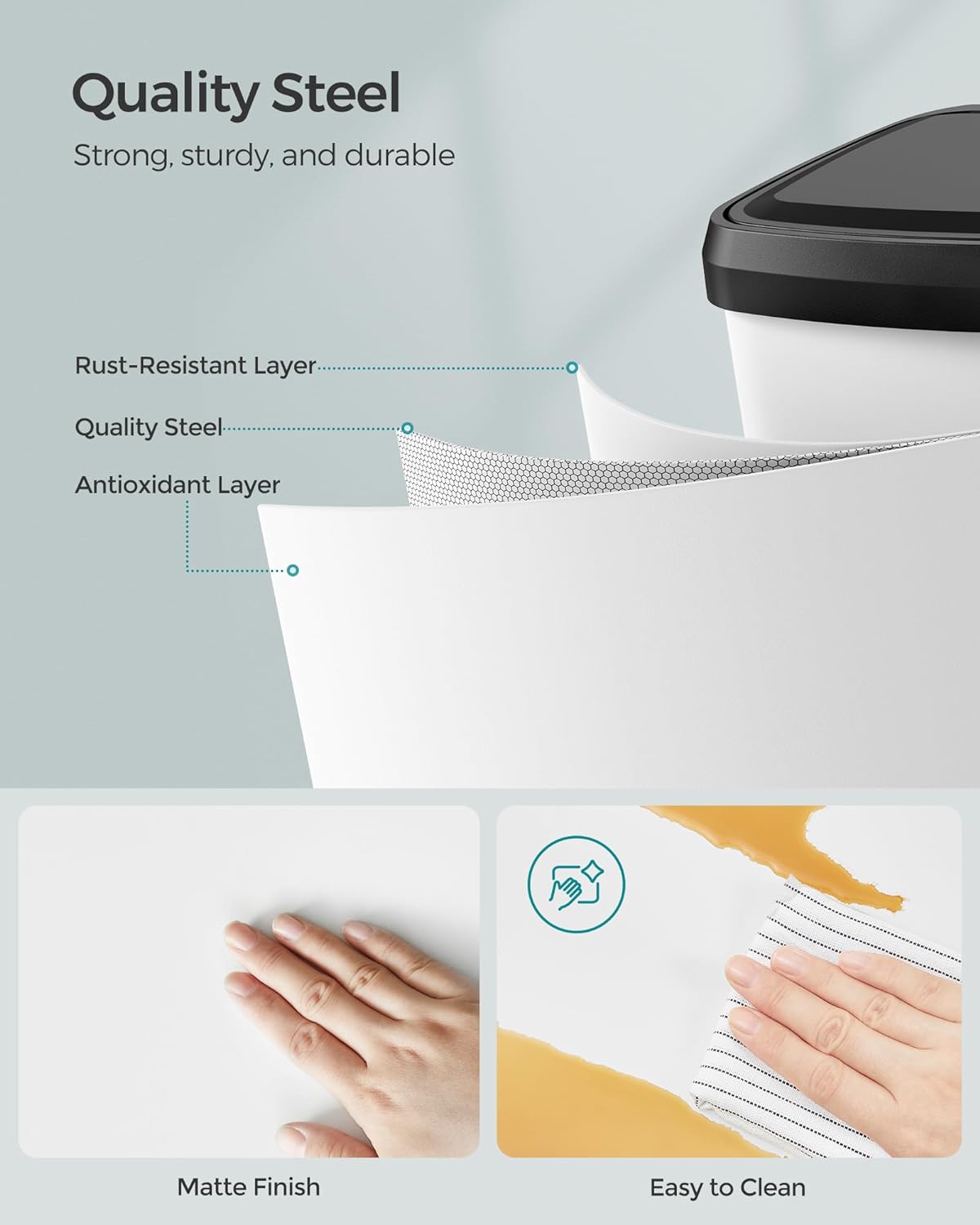 Müllbehälter - Abfallbehälter - 68Liter - Metall - mit Deckel - Weiß