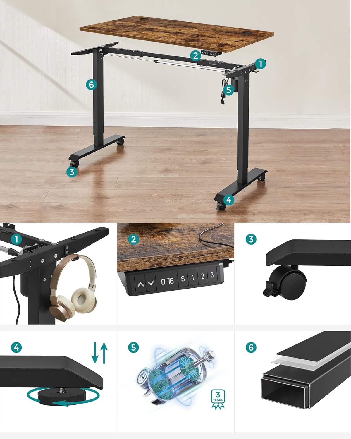 Elektrischer Schreibtisch – höhenverstellbar – 60 x 120 cm