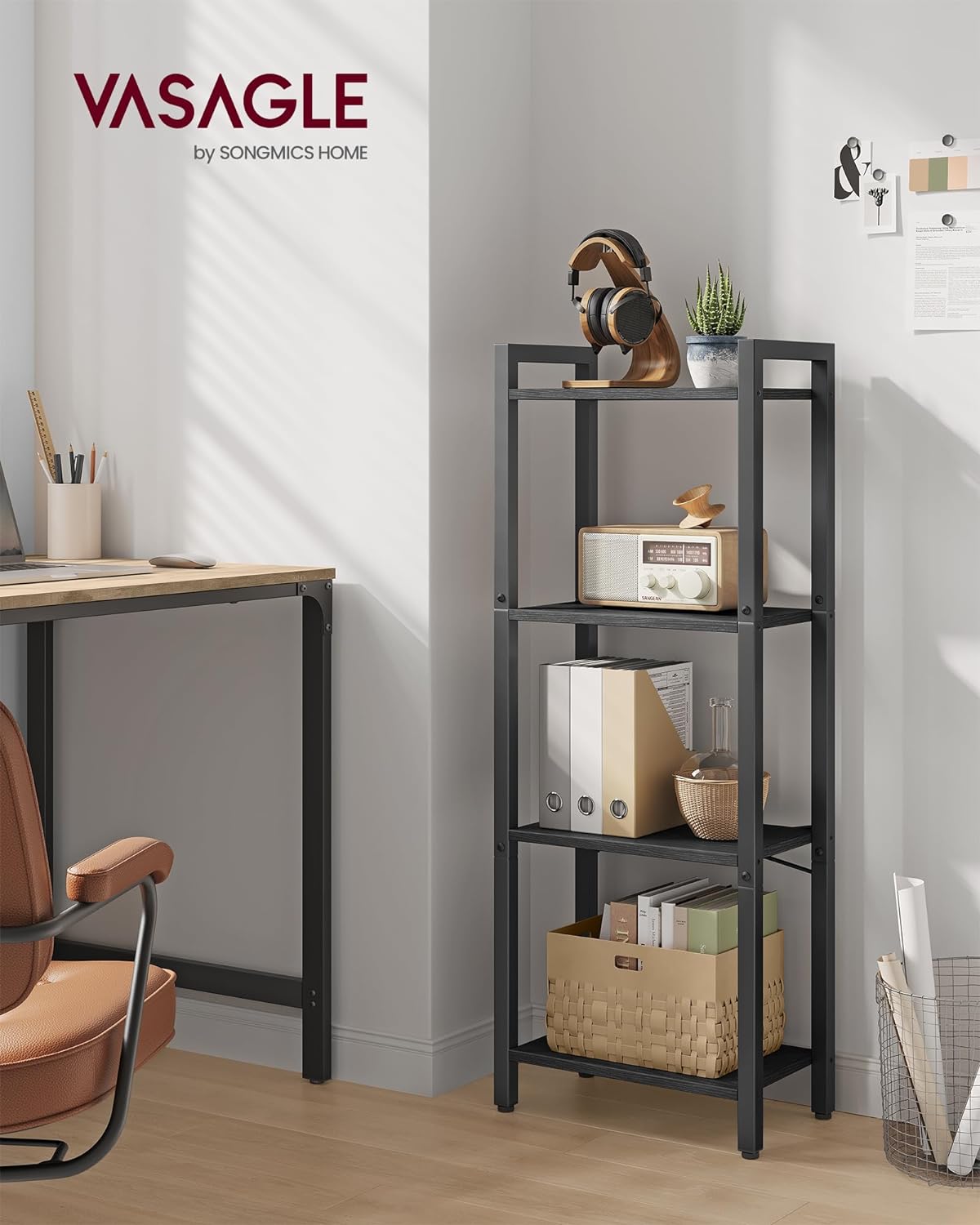 Bücherregal - Wohnzimmerschrank - mit 4 Levels - offene Regale - Schwarz