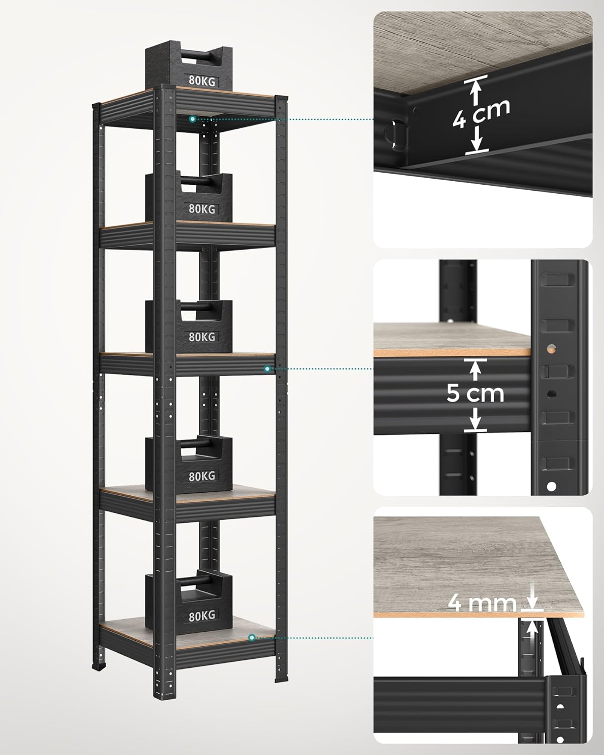 Kleine Rackbox - Wohnzimmerschrank - extra stark - 5 Level - Schwarz
