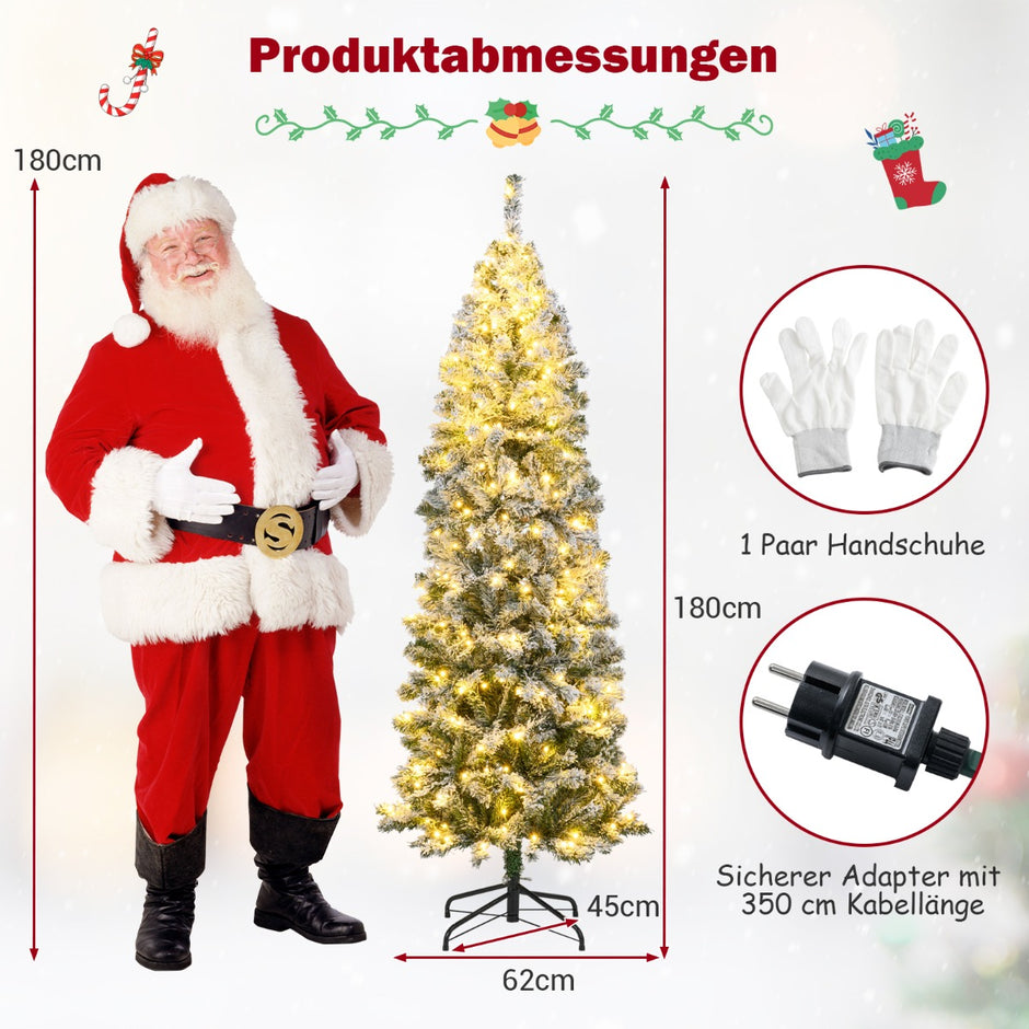 Konstgjord – julgran med varmvita LED lampor och snö Penna – 260 180 cm – Grön och vit