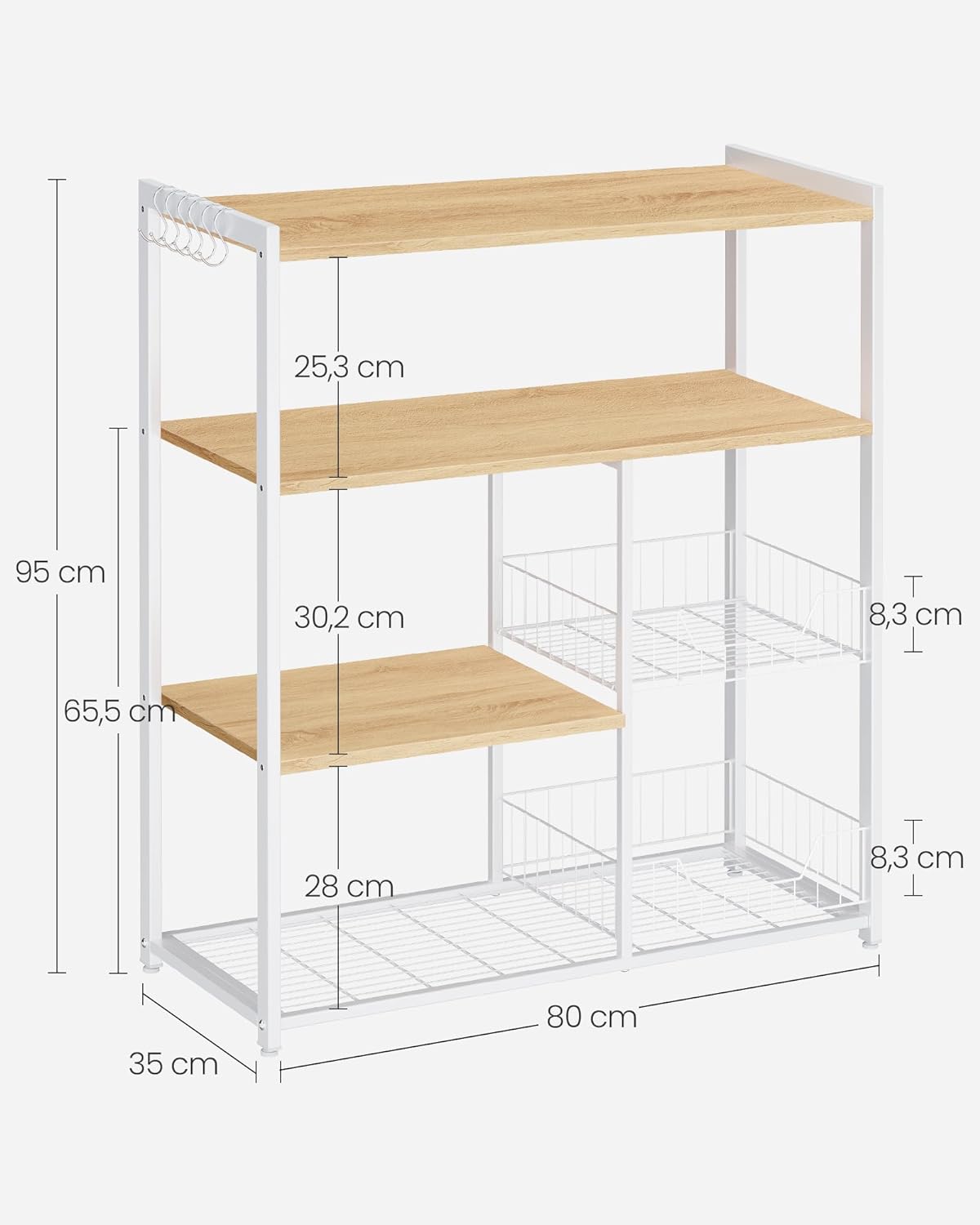 Küchenständer - Küchenschrank - Aufbewahrungsschrank - 4 Level - Metallrahmen - Holzbretter - Weiß