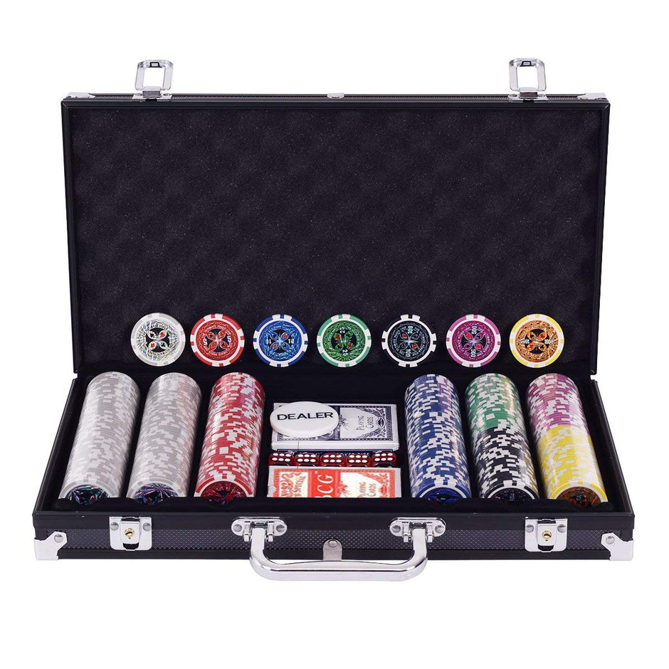 Pokerset – pokerfodral laserchips aluminiumfodral inklusive komplett set – 300 – Svart