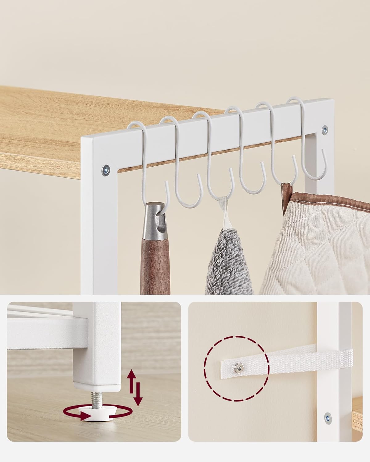 Küchenständer - Küchenschrank - Aufbewahrungsschrank - 4 Level - Metallrahmen - Holzbretter - Weiß