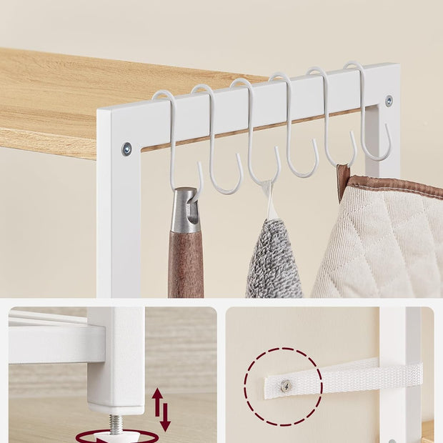 Küchenständer - Küchenschrank - Aufbewahrungsschrank - 4 Level - Metallrahmen - Holzbretter - Weiß