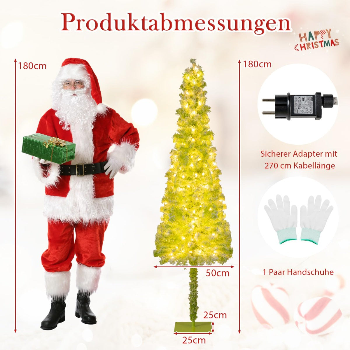 Konstgjord – julgran med belysning och snö böjbar topp – 180 cm – Grön
