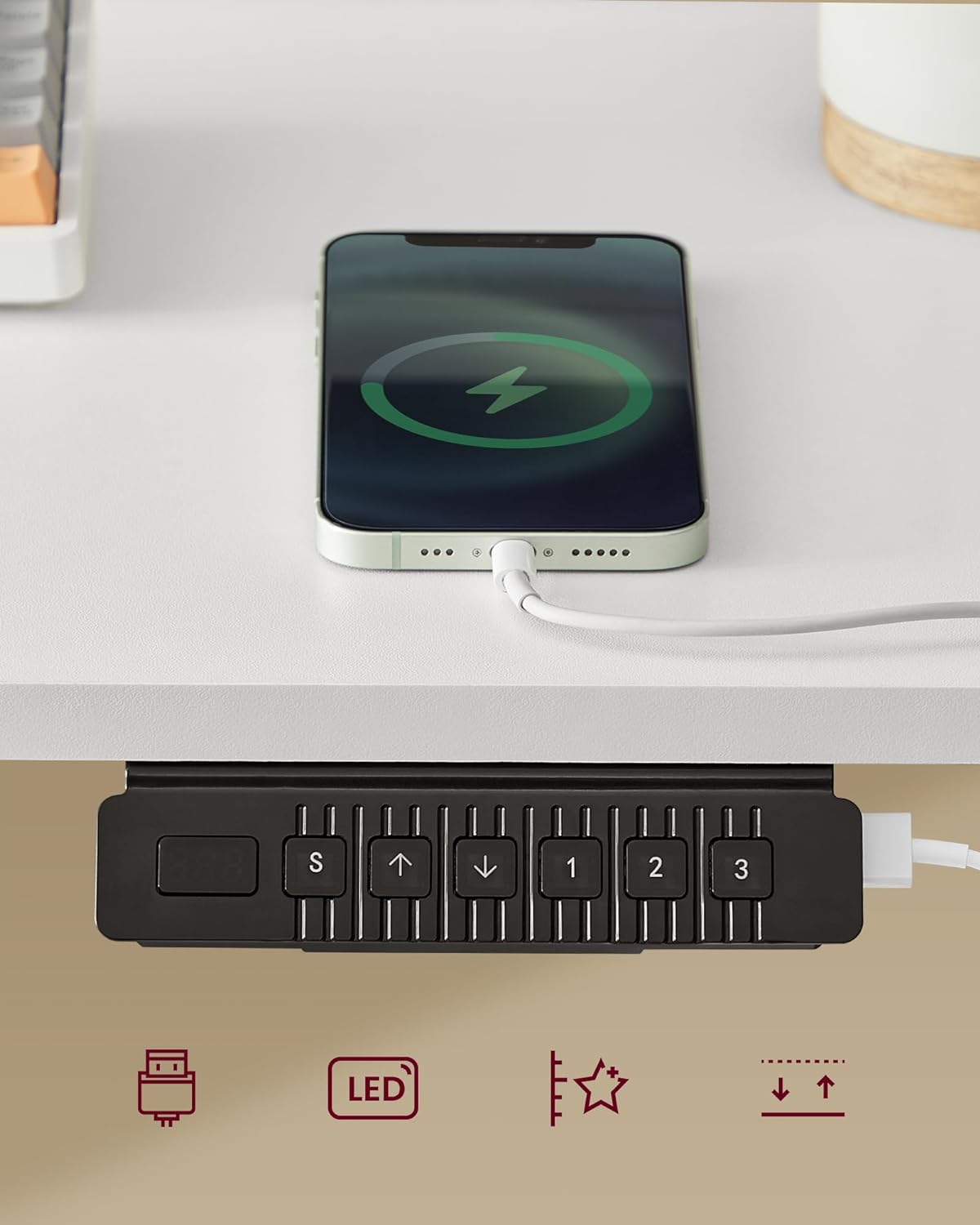 Elektrischer Schreibtisch - Höhe einstellbar - mit Steckdose und 2 Schubladen