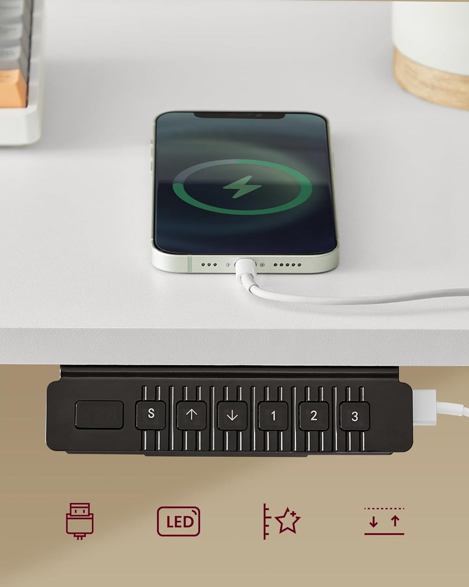 Elektrischer Schreibtisch - Höhe einstellbar - mit Steckdose und 2 Schubladen