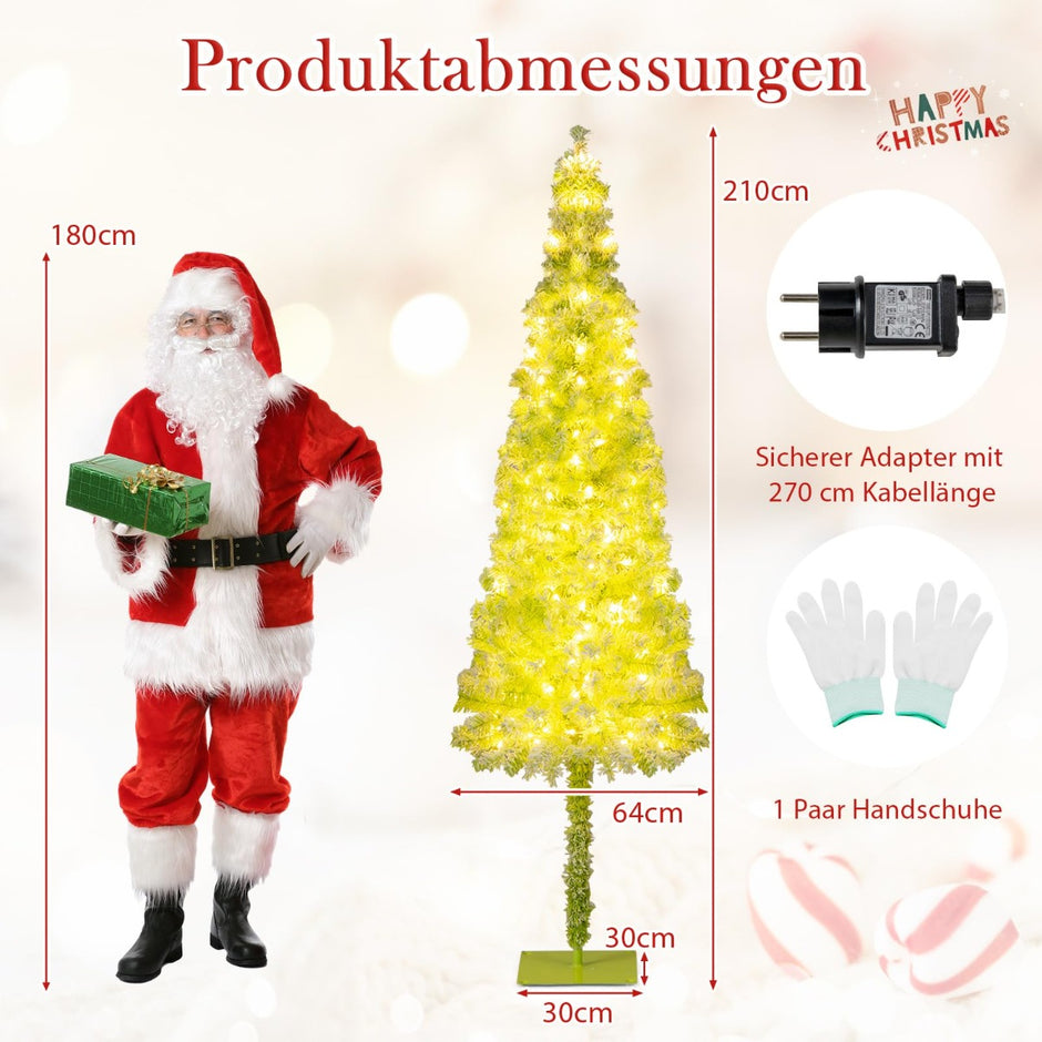 Konstgjord – julgran med belysning och snö böjbar topp – 210 cm – Grön