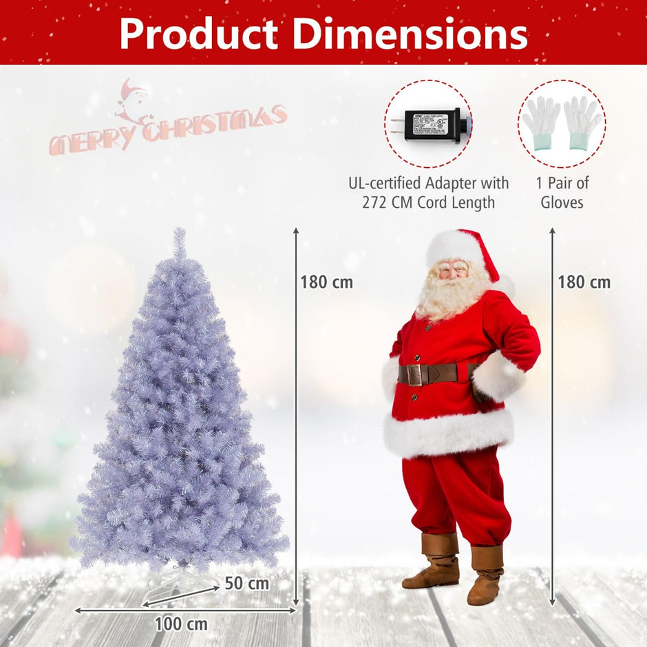 Konstgjord – julgran med belysning, varmvita LED lampor, violett – 180 cm – Lila