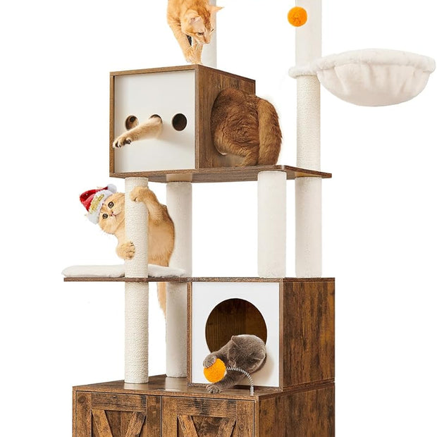 Kratzerpfosten - mit Katzenbäckerei - Multiple Plateaus - Holz - braun