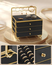Schmuckschachtel - Schmuckschachtel - 3 Schichten mit Schubladen - schwarzes Gold